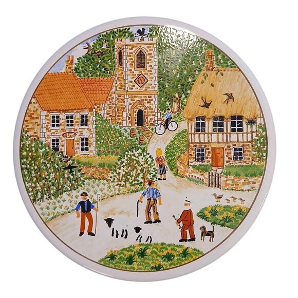 Vtg Royal Kent English Village Hunter Enamel Stovetop 4 Burner Covers Scene READ - Picture 4 of 11